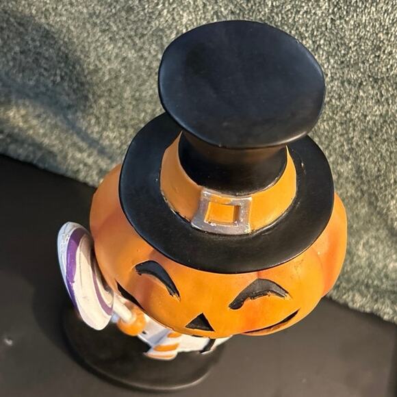 New Halloween Pumpkin Head Holding Lollipop Figurine Cynthia Rowley - Picture 7 of 9